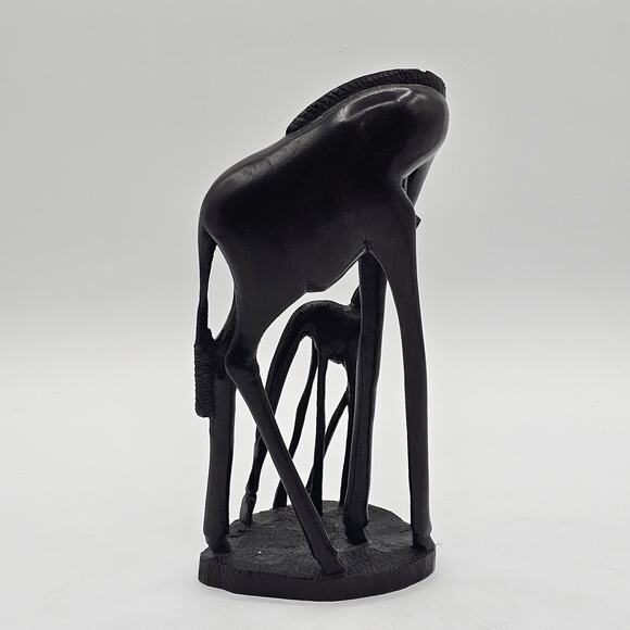 Vintage Ebony Wood Giraffe Sculpture with Baby Calf - Hand Crafted African Art - Picture 5 of 6